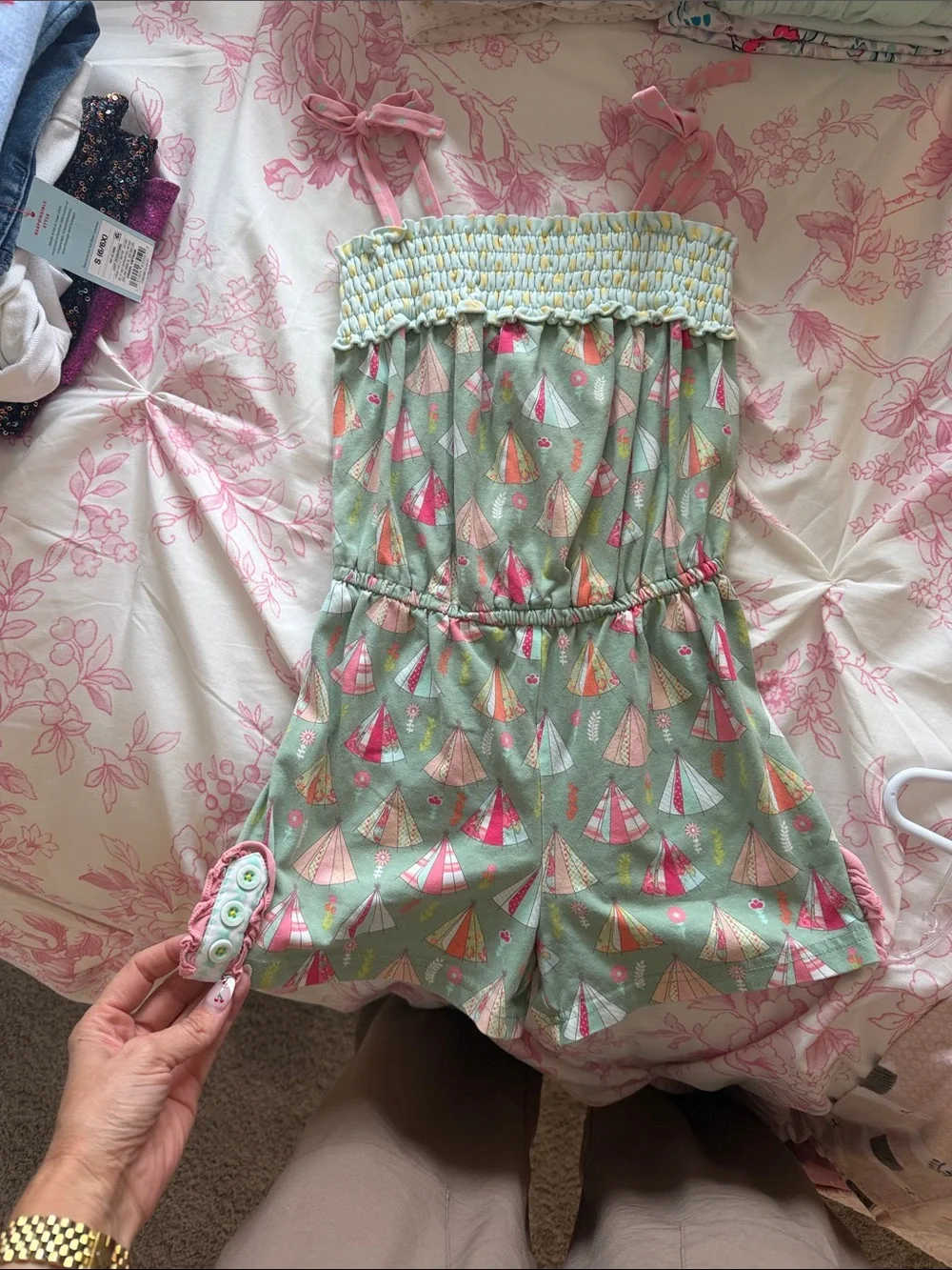 Matilda Jane Mint Green Sailboat Print Girls Romper with Pink Accents